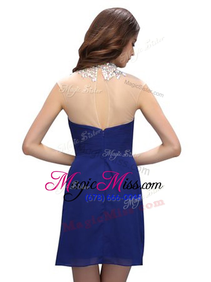 wholesale custom fit royal blue empire beading prom dresses backless chiffon sleeveless knee length