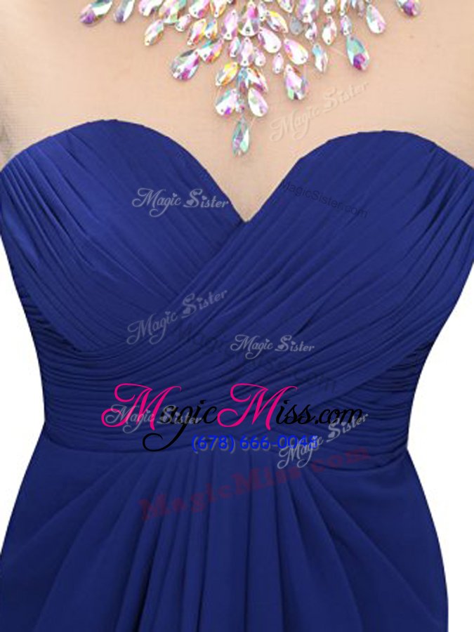 wholesale custom fit royal blue empire beading prom dresses backless chiffon sleeveless knee length