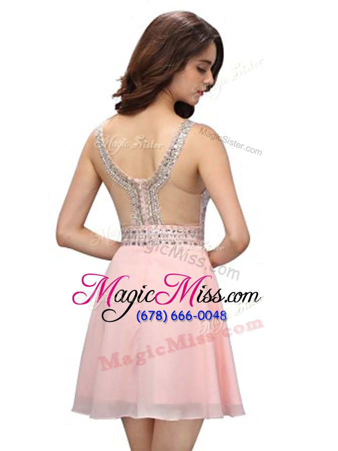 wholesale captivating baby pink sleeveless beading mini length evening dress
