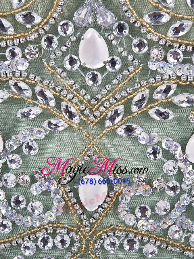 wholesale fantastic peacock green scoop neckline beading and appliques prom gown sleeveless zipper