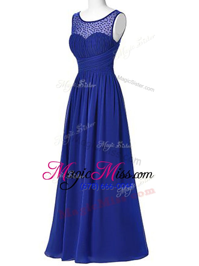 wholesale on sale scoop sleeveless chiffon floor length zipper prom party dress in royal blue for with beading