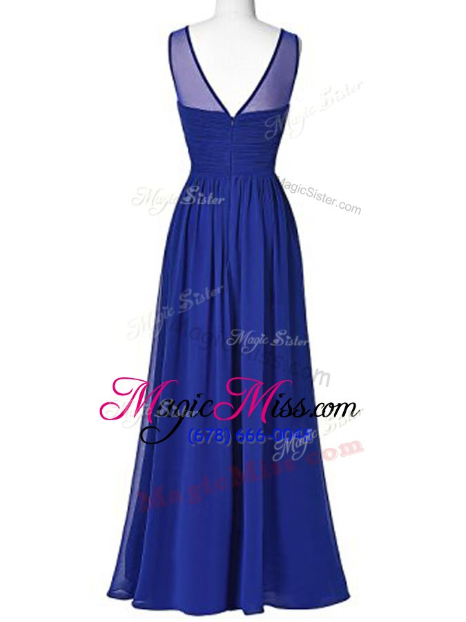 wholesale on sale scoop sleeveless chiffon floor length zipper prom party dress in royal blue for with beading