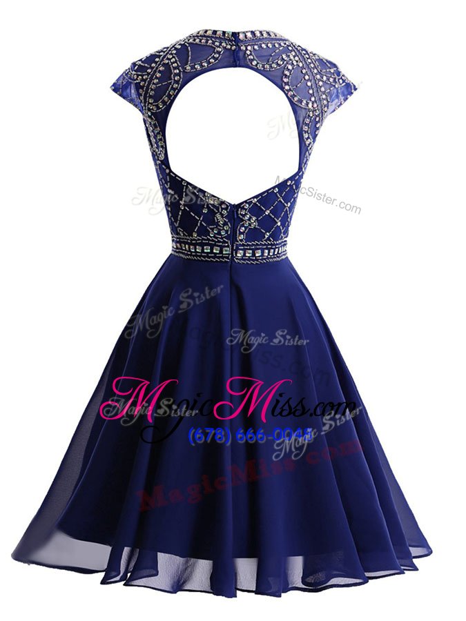 wholesale spectacular scoop navy blue sleeveless beading mini length dress for prom
