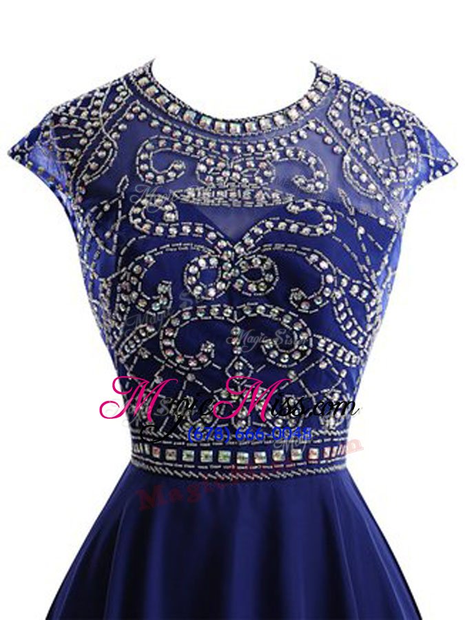 wholesale spectacular scoop navy blue sleeveless beading mini length dress for prom