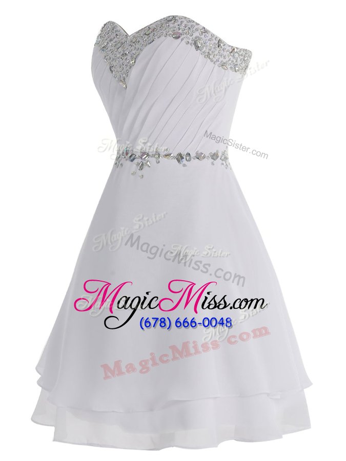 wholesale hot sale white sleeveless mini length beading zipper hoco dress