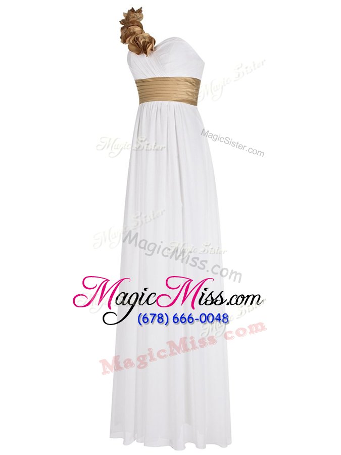 wholesale vintage one shoulder sleeveless floor length ruching zipper going out dresses with white