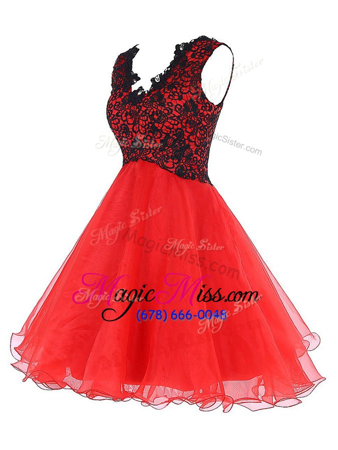 wholesale excellent mini length a-line sleeveless coral red prom evening gown zipper