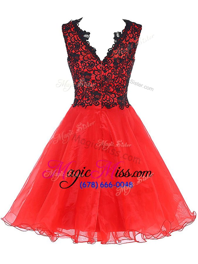 wholesale excellent mini length a-line sleeveless coral red prom evening gown zipper