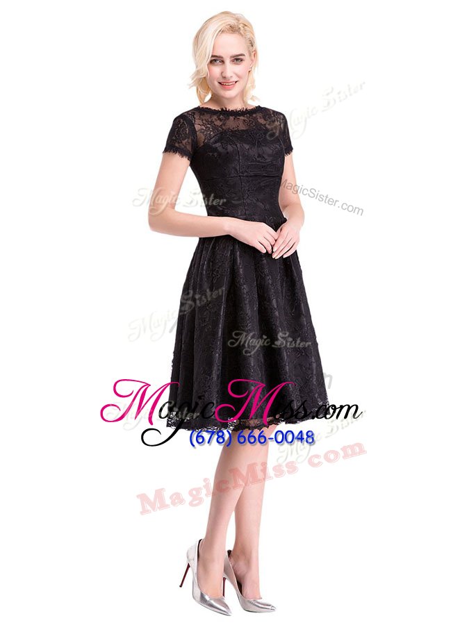 wholesale classical lace mother of the bride dress black zipper short sleeves knee length