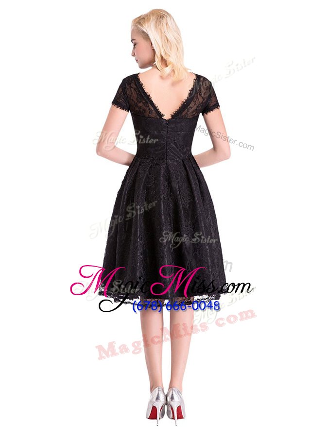 wholesale classical lace mother of the bride dress black zipper short sleeves knee length