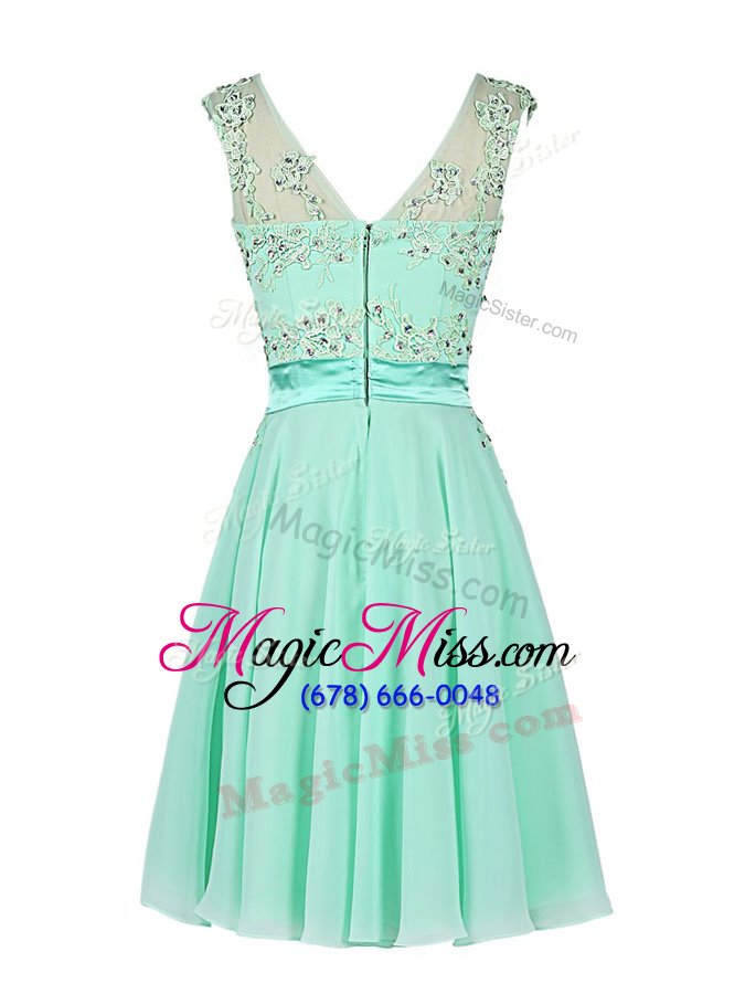 wholesale amazing scoop turquoise sleeveless beading and appliques knee length dress for prom