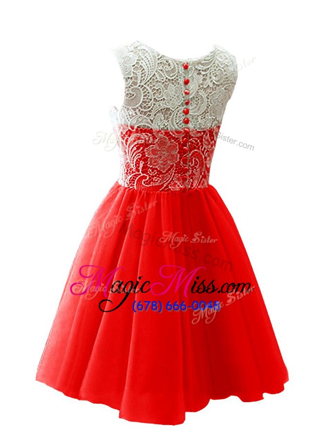 wholesale traditional scoop red clasp handle prom dresses lace sleeveless mini length