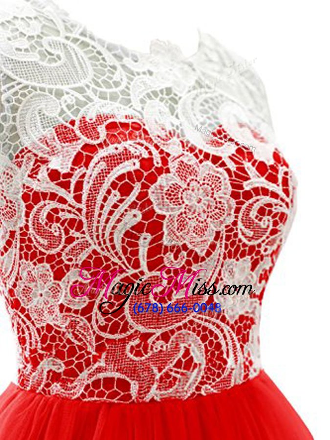 wholesale traditional scoop red clasp handle prom dresses lace sleeveless mini length