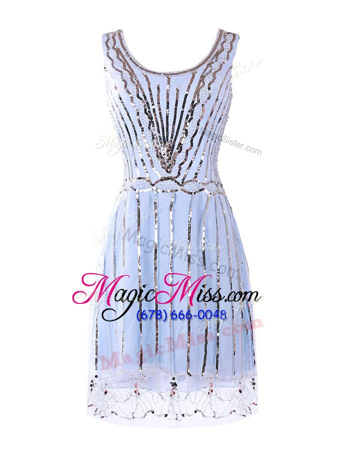 wholesale custom designed scoop light blue sleeveless sequins mini length prom dress