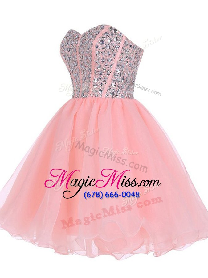 wholesale pretty organza sleeveless mini length prom dresses and beading and ruffled layers