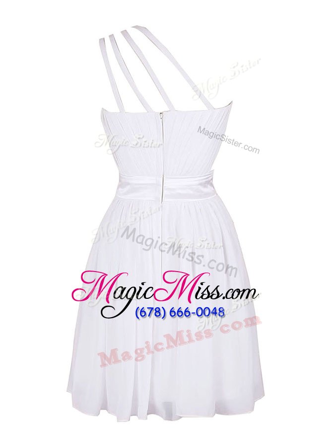 wholesale lovely one shoulder mini length zipper white and in for prom and party with hand made flower