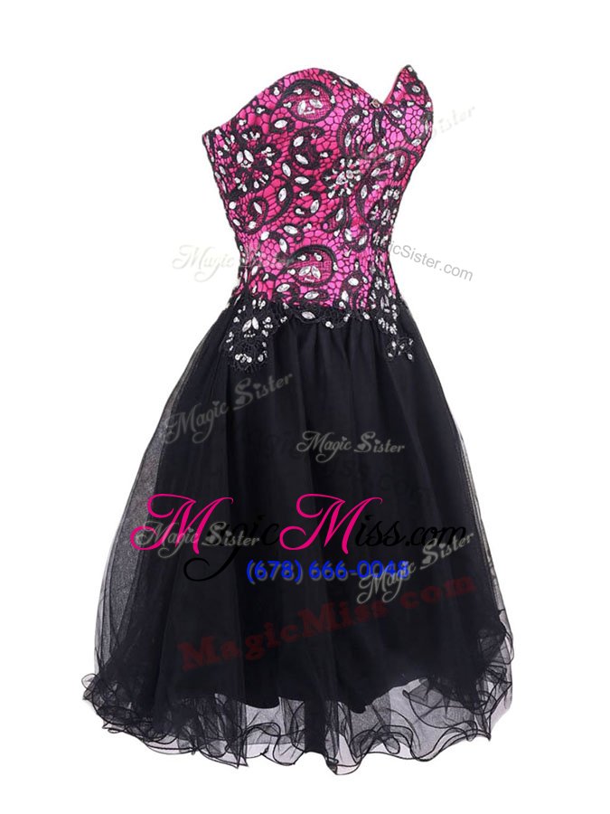 wholesale hot selling mini length pink and black evening dresses tulle sleeveless beading and lace