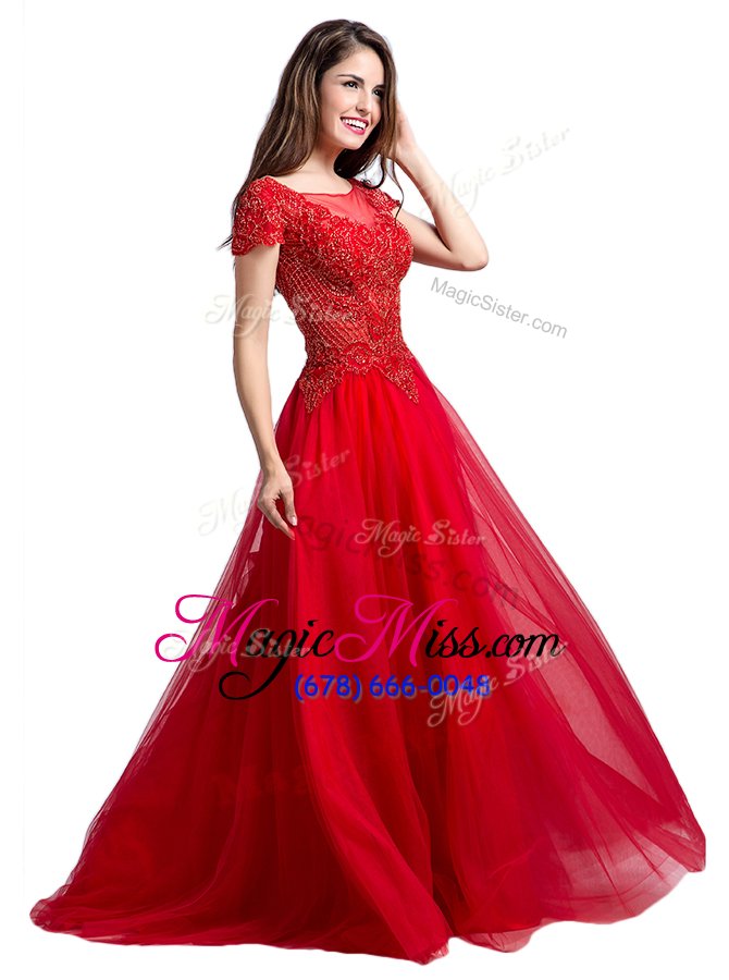 wholesale elegant tulle cap sleeves floor length homecoming dress and beading