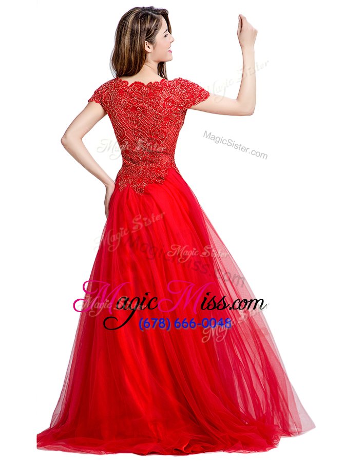 wholesale elegant tulle cap sleeves floor length homecoming dress and beading