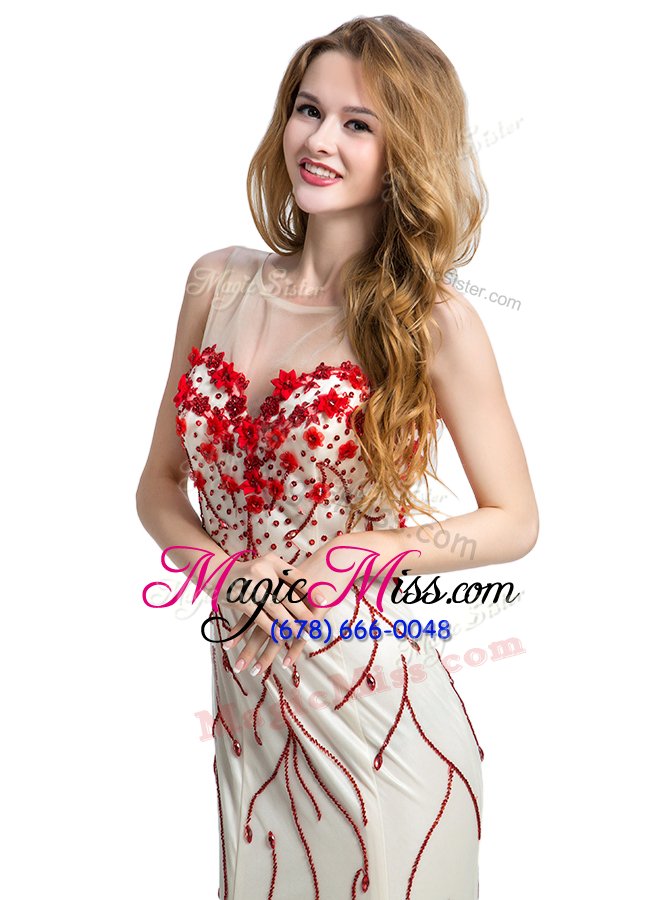 wholesale high end scoop red clasp handle prom party dress hand made flower sleeveless with train sweep train