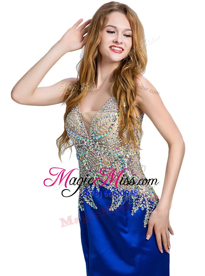 wholesale trendy navy blue sleeveless beading floor length dress for prom