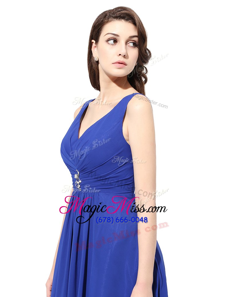 wholesale exceptional with train royal blue mother of the bride dress chiffon brush train sleeveless ruching