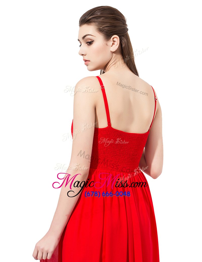 wholesale cheap floor length red prom dress chiffon sleeveless beading