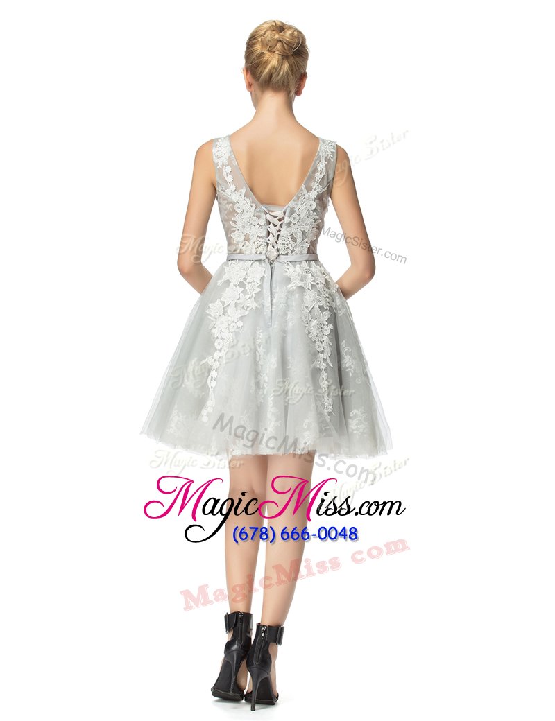 wholesale noble knee length grey prom gown scoop sleeveless lace up
