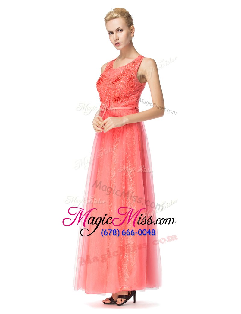 wholesale glittering orange red scoop neckline beading and bowknot homecoming gowns sleeveless zipper