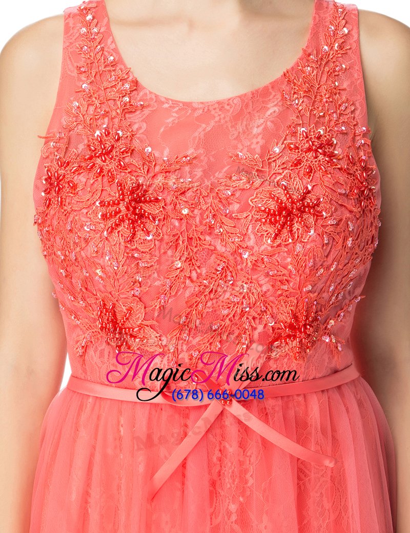 wholesale glittering orange red scoop neckline beading and bowknot homecoming gowns sleeveless zipper