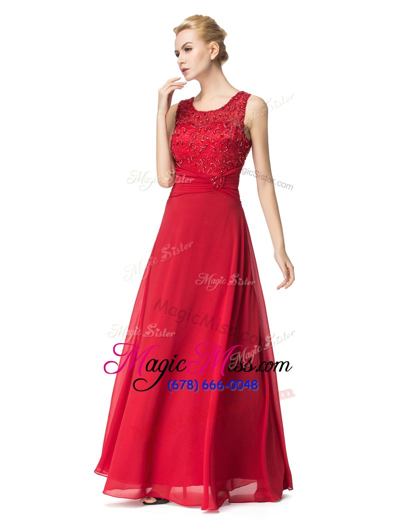 wholesale custom designed watermelon red prom and party and for with beading and ruching scoop sleeveless lace up