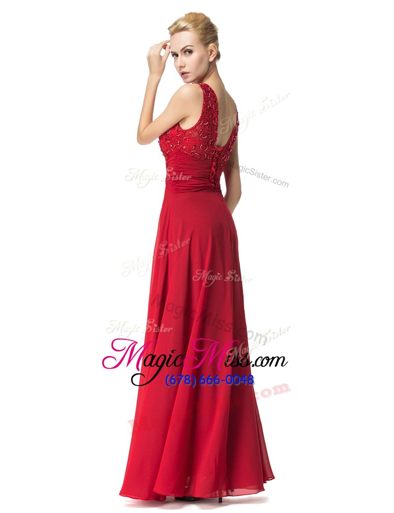 wholesale custom designed watermelon red prom and party and for with beading and ruching scoop sleeveless lace up