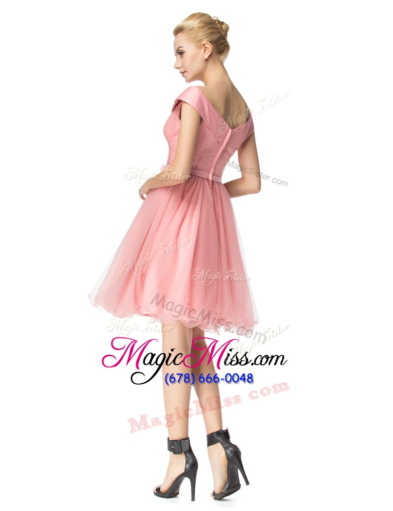 wholesale beauteous off the shoulder pink cap sleeves tulle zipper womens party dresses for prom and party