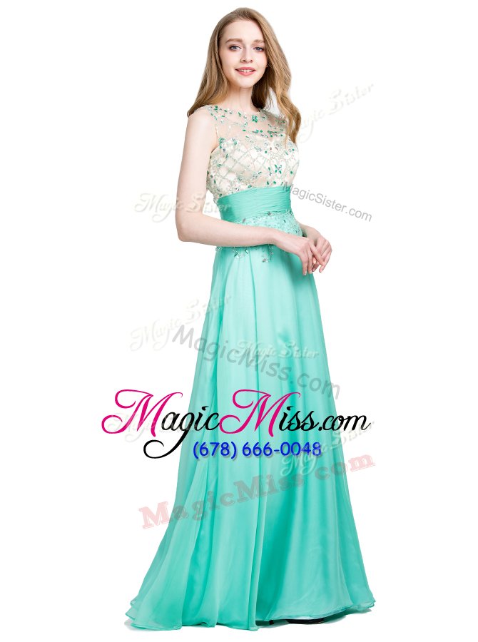 wholesale glamorous scoop beading prom dress turquoise zipper sleeveless floor length