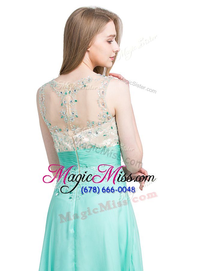 wholesale glamorous scoop beading prom dress turquoise zipper sleeveless floor length