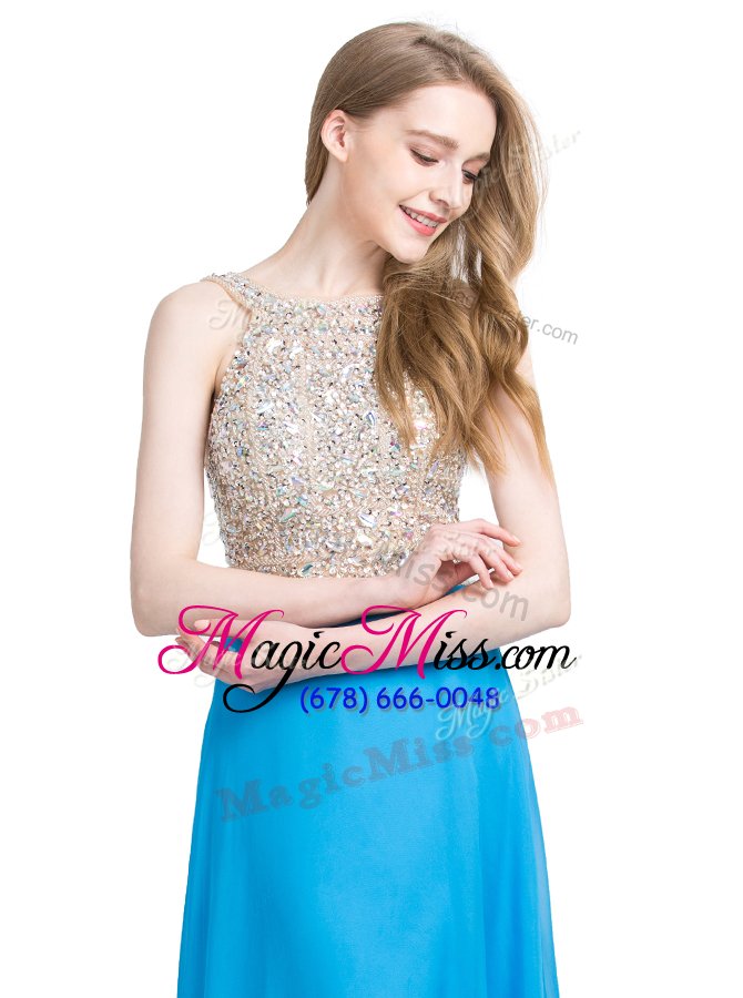 wholesale customized scoop sleeveless brush train zipper with train beading dress for prom