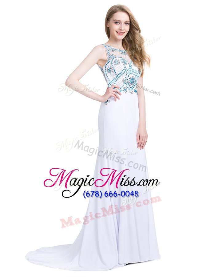 wholesale vintage white scoop neckline beading dress for prom sleeveless zipper