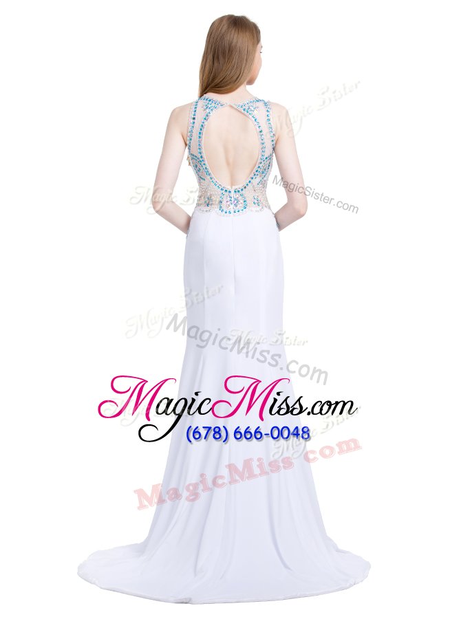 wholesale vintage white scoop neckline beading dress for prom sleeveless zipper