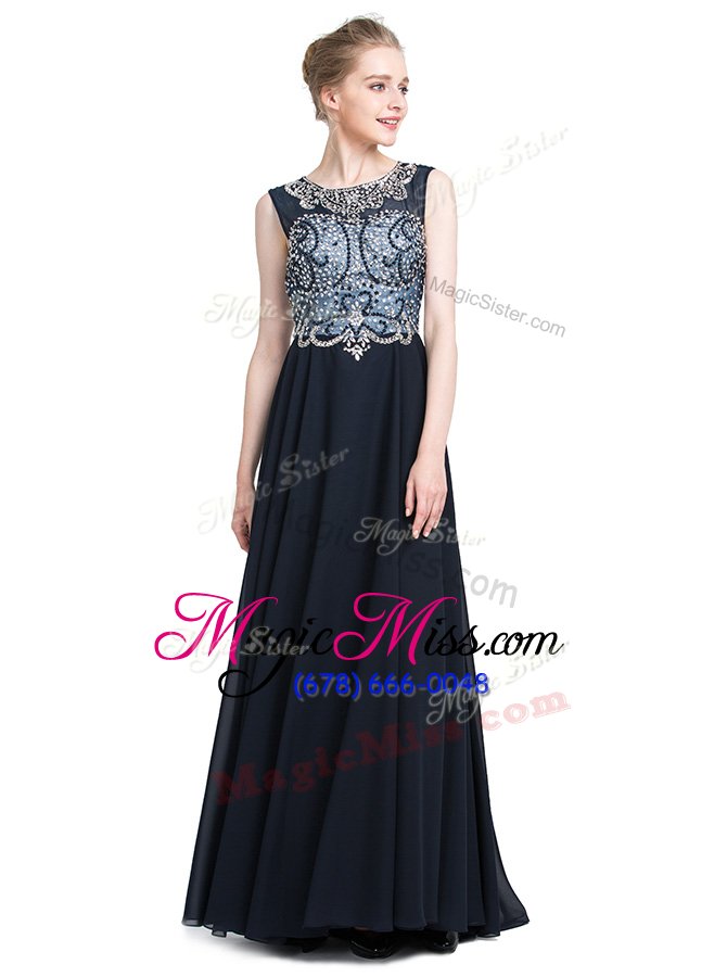 wholesale extravagant scoop black sleeveless with train beading zipper prom party dress