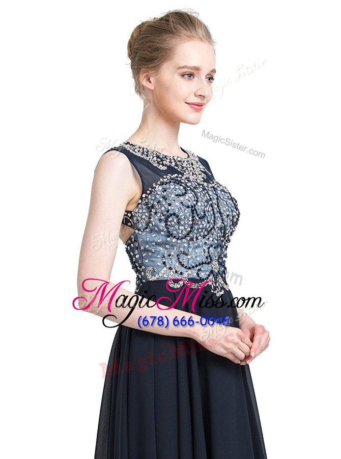 wholesale extravagant scoop black sleeveless with train beading zipper prom party dress