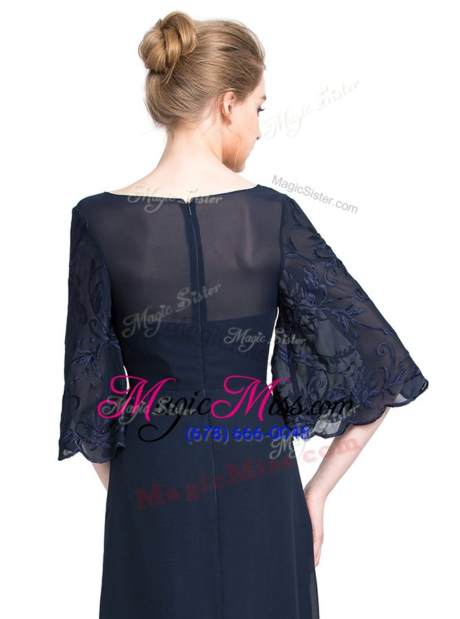 wholesale enchanting empire homecoming dress black v-neck chiffon half sleeves floor length zipper
