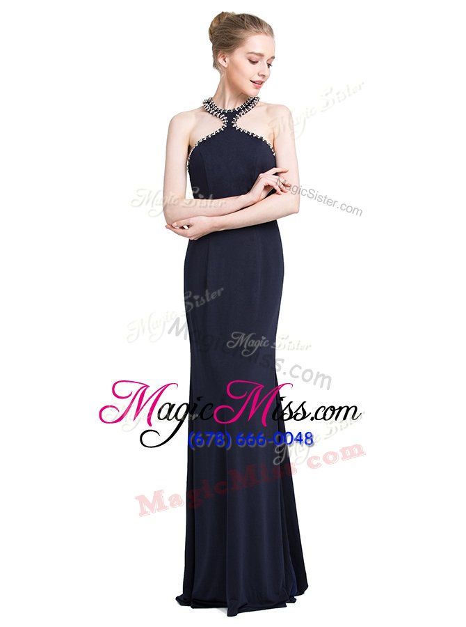 wholesale floor length chocolate dress for prom high-neck sleeveless zipper
