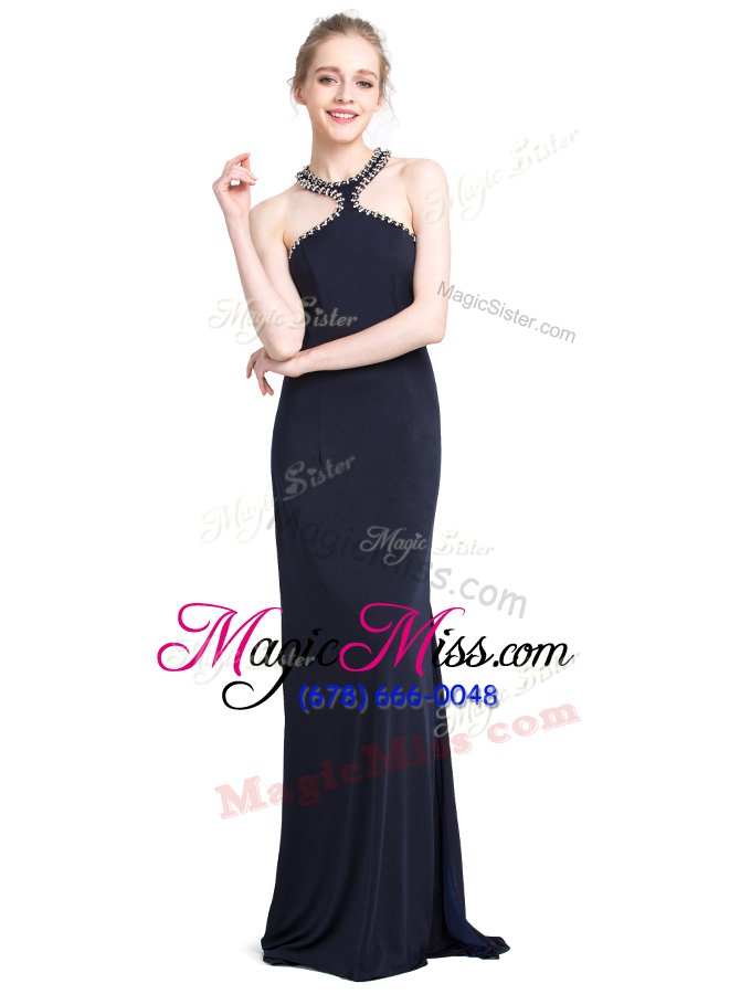 wholesale floor length chocolate dress for prom high-neck sleeveless zipper