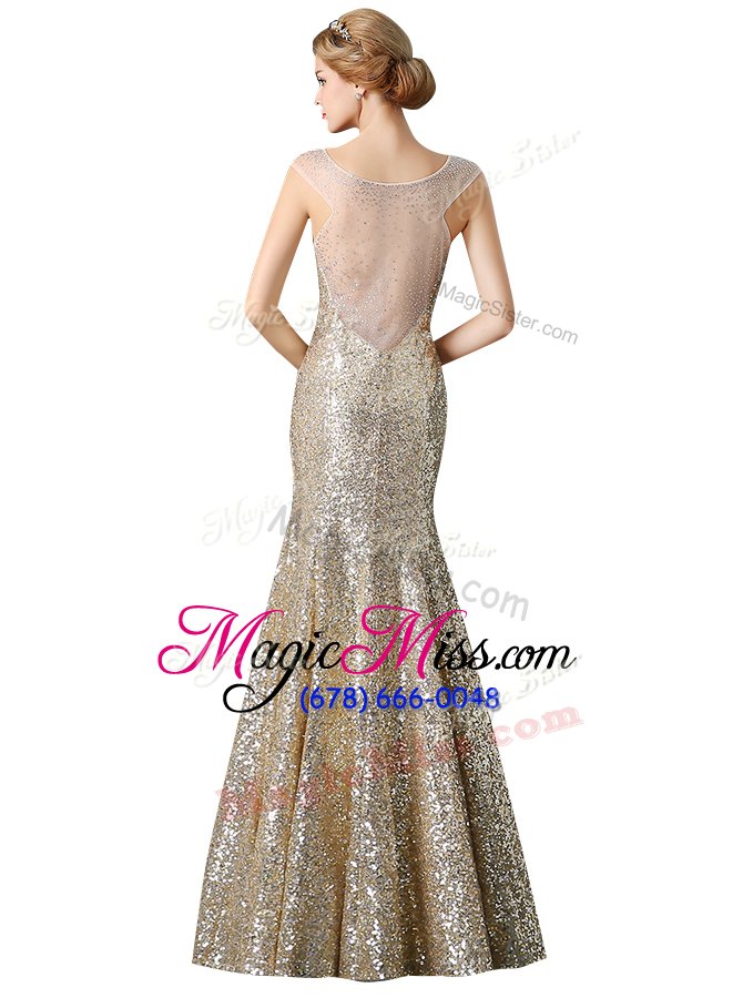 wholesale best mermaid champagne v-neck neckline sequins runway inspired dress sleeveless zipper