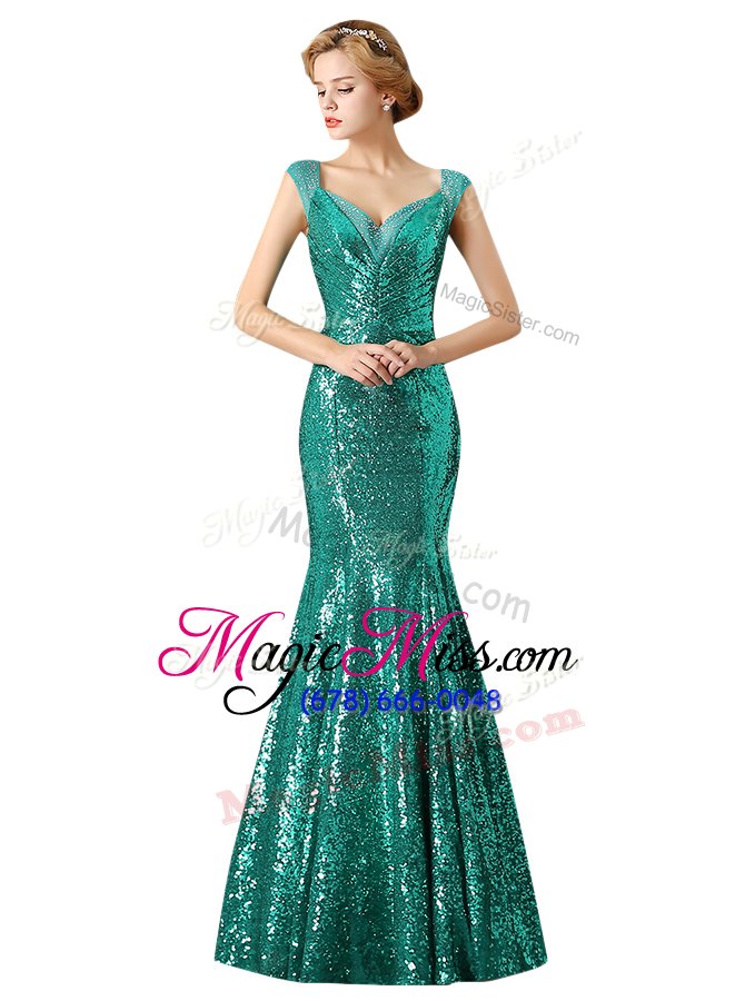 wholesale best mermaid champagne v-neck neckline sequins runway inspired dress sleeveless zipper