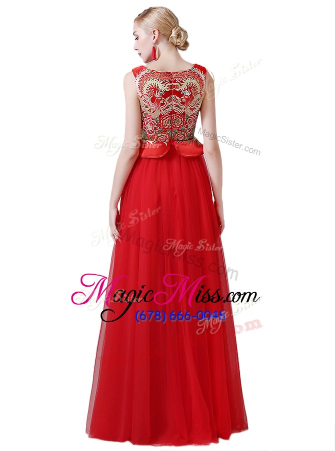 wholesale charming scoop coral red sleeveless tulle zipper ball gown prom dress for prom and party