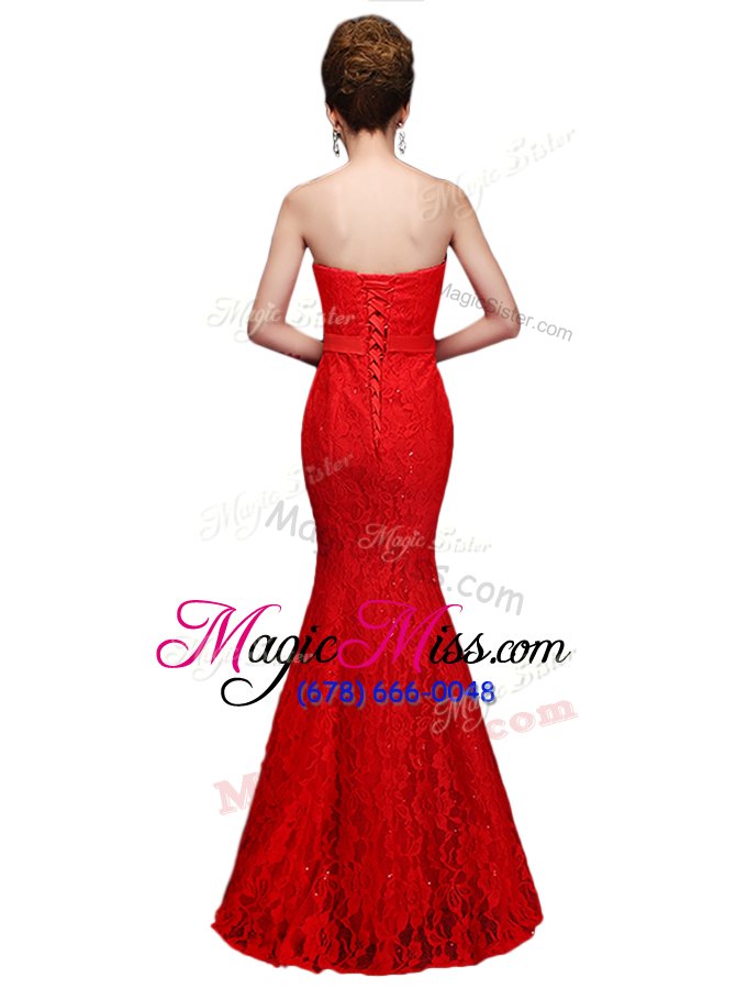 wholesale high end floor length mermaid sleeveless red formal evening gowns lace up