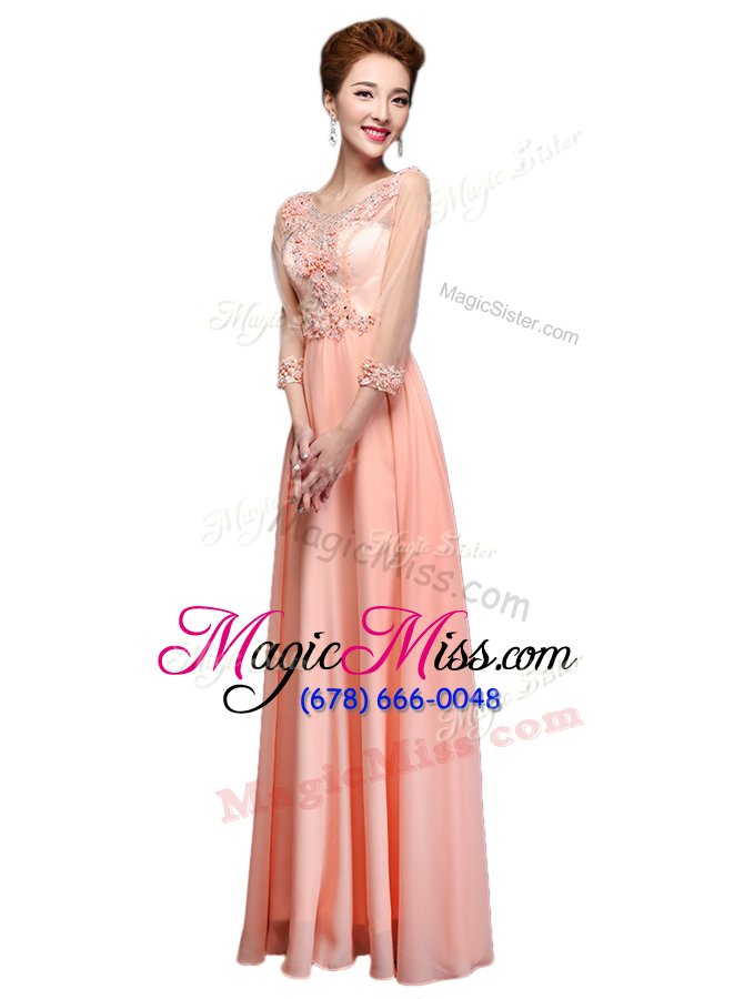 wholesale custom made baby pink homecoming party dress prom and party and for with beading scoop 3|4 length sleeve zipper