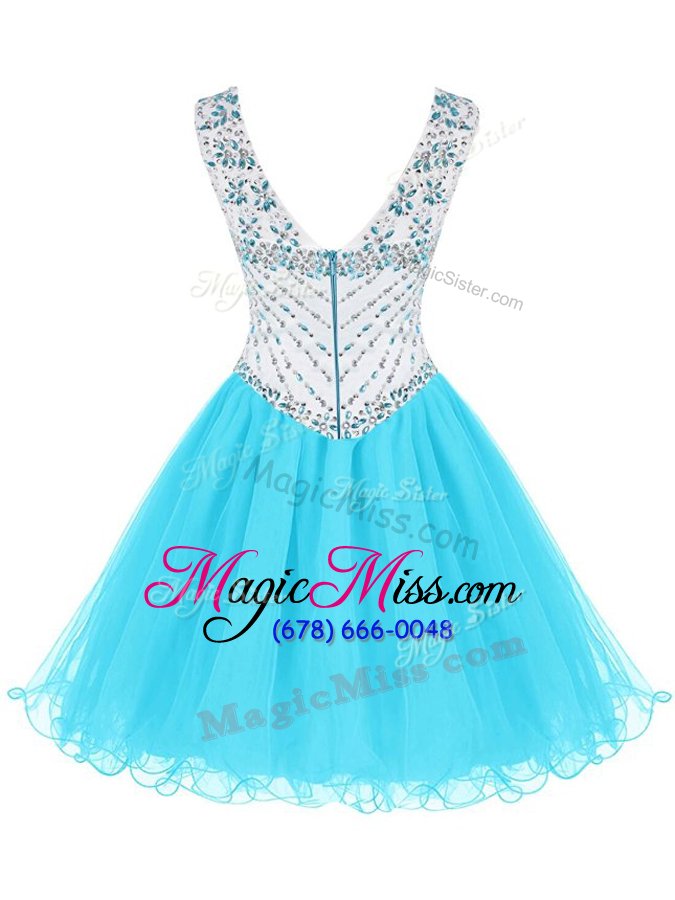 wholesale captivating baby blue zipper prom party dress beading sleeveless mini length