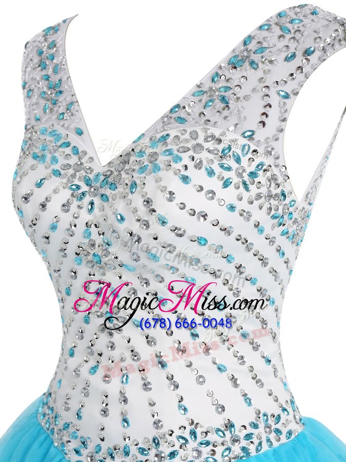 wholesale captivating baby blue zipper prom party dress beading sleeveless mini length